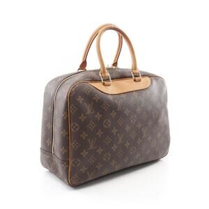 Louis Vuitton Deauville Bowling Vanity Handbag Leather Monogram Brown